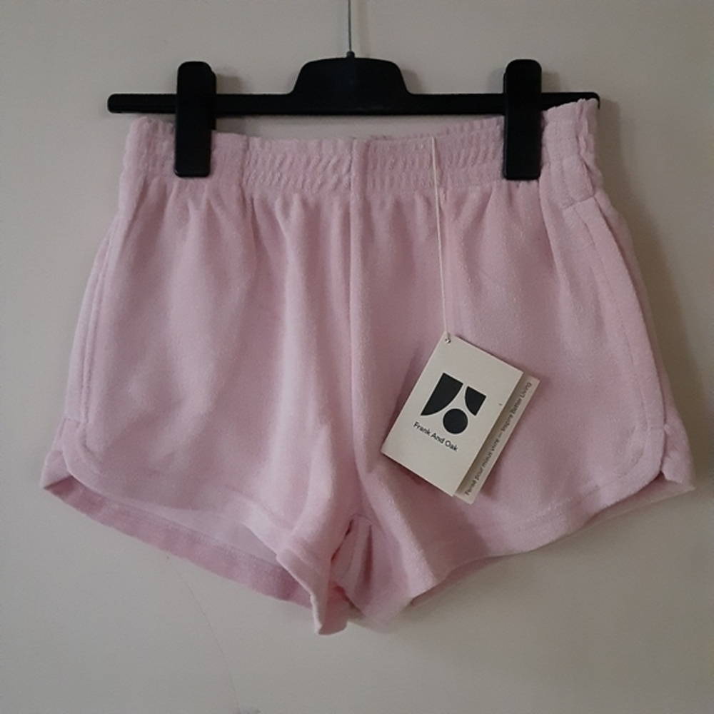 NWT Frank‎ and Oak Plush terry organic cotton retro shorts,light pink,S - Picture 4 of 16